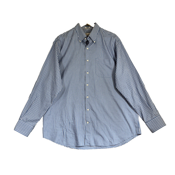Peter Millar Shirt Mens XL Blue Check Crown Sport Button Down Silk Cotton - Picture 1 of 13